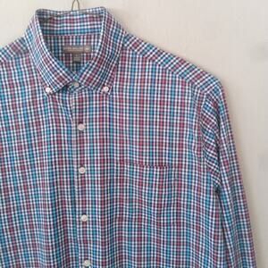 PETER MILLAR | Summer Comfort Performance Sport Blue Pink Button Down Shirt L